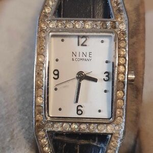🦋10/$20🦋 Nine & Company Silver/White Rhinestone Leather Women's Watch